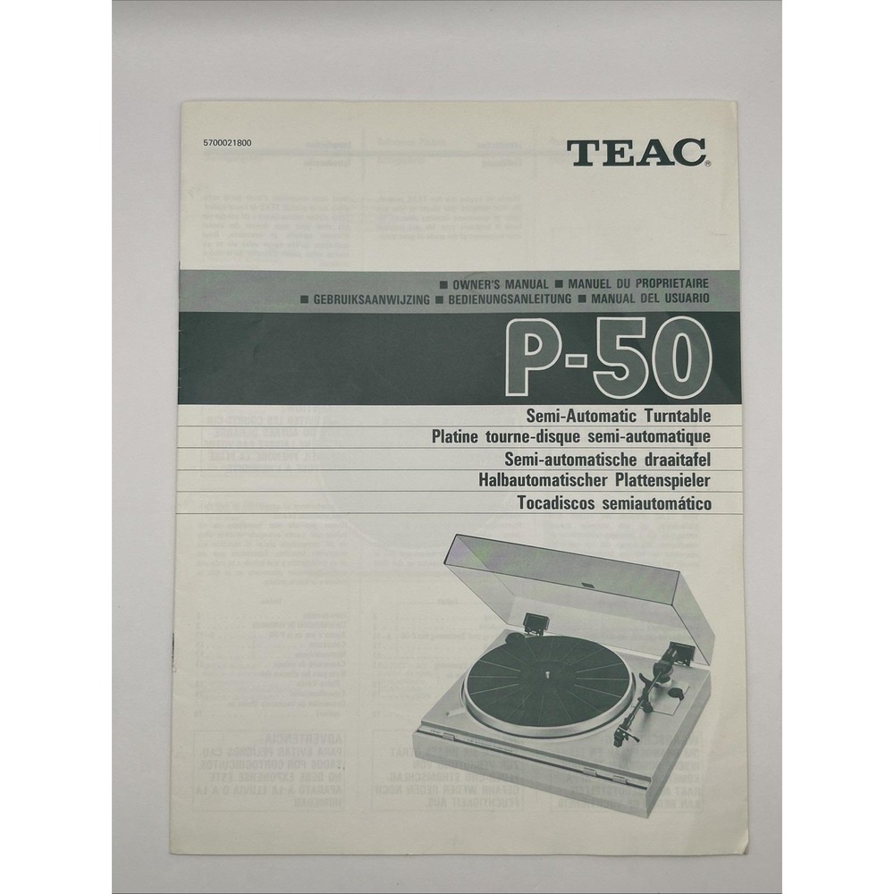 TEAC P‑50 Semi‑Automatic Turntable Owner's Manual Original Vintage